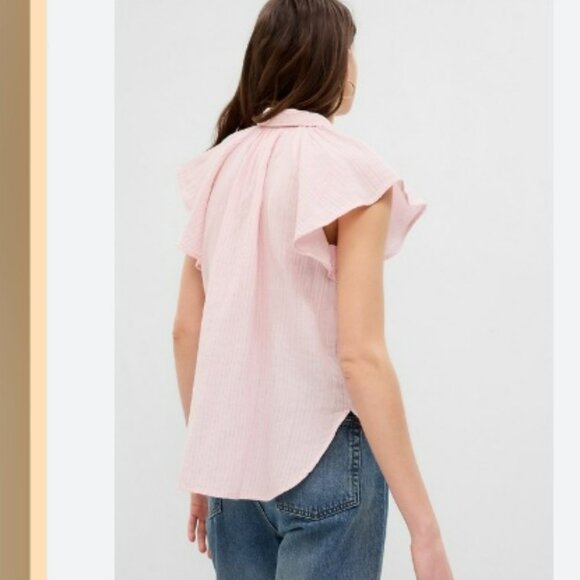 Gap Crinkle Gauze Metallic Stripe Dolman Shirt M Pastel Pink - Picture 10 of 12